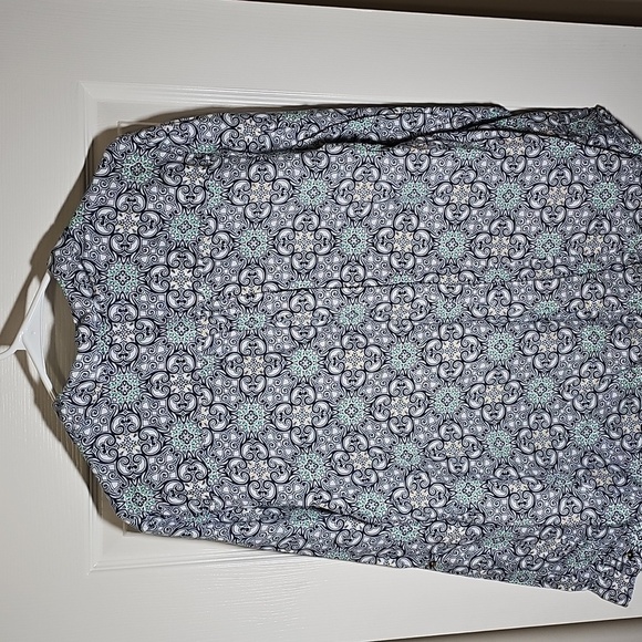 Charter Club 100% Linen Blouse Top Blue Print Long Roll Up Sleeve Shirt Size XL - Picture 2 of 7